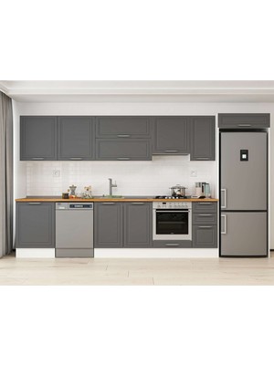 Alvinka 390X222 cm Klasik Mebran Mutfak Dolabı MB-E90S60S40-1 Antrasit - Mdf