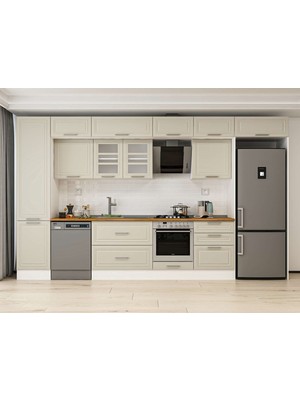 Alvinka 390X240 cm Klasik Mebran Mutfak Dolabı MBB-E80B50S60-3 Kumtaşı - Mdf