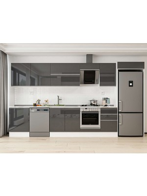 Alvinka 390X222 cm High Gloss Mutfak Dolabı MB-E80S60S50-2 Antrasit - Suntalam