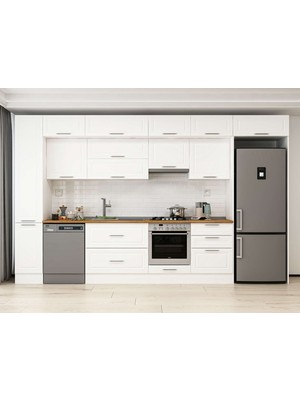 Alvinka 390X240 cm Klasik Mebran Mutfak Dolabı MBB-E90B40S60-1 Beyaz - Suntalam