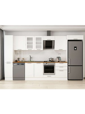 Alvinka 390X222 cm Klasik Mebran Mutfak Dolabı MBB-E90B40S60-3 Beyaz - Suntalam