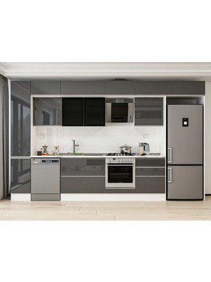 Alvinka 390X240 cm High Gloss Mutfak Dolabı MBB-E90B40S60-3 Antrasit - Suntalam