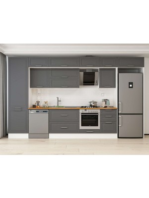Alvinka 390X240 cm Klasik Mebran Mutfak Dolabı MBB-E80B60S50-2 Antrasit - Suntalam