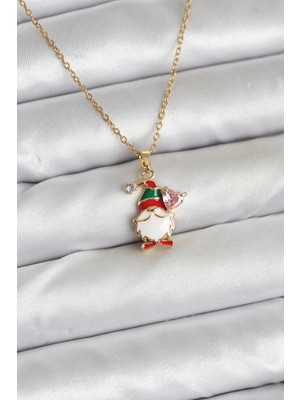 Shopwave 316L Çelik Zincir Gold Renk Yılbaşı Teması Kadın Kolye