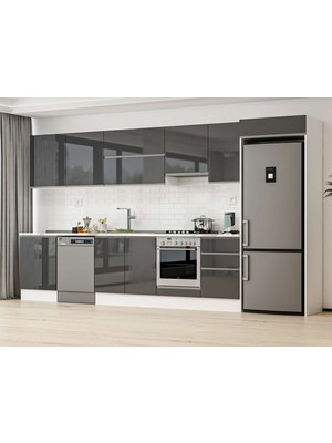 Alvinka 390X222 cm High Gloss Mutfak Dolabı MB-E80S60S50-1 Antrasit - Suntalam