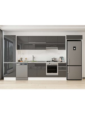 Alvinka 390X222 cm High Gloss Mutfak Dolabı MBB-E90B60S40-1 Antrasit - Suntalam