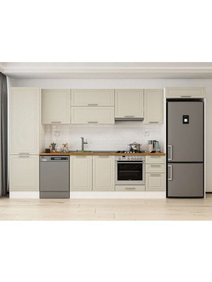 Alvinka 390X222 cm Klasik Mebran Mutfak Dolabı MBB-E90B60S40-1 Kumtaşı - Suntalam