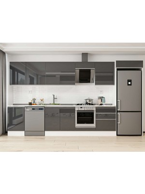 Alvinka 390X222 cm High Gloss Mutfak Dolabı MB-E80S50S60-2 Antrasit - Mdf