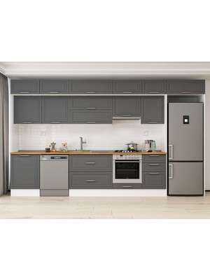 Alvinka 390X240 cm Klasik Mebran Mutfak Dolabı MB-E80S60S50-1 Antrasit - Mdf
