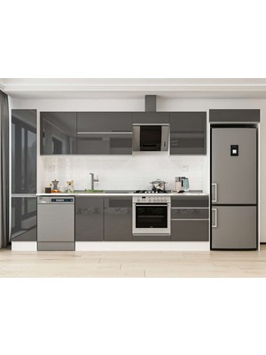 Alvinka 390X222 cm High Gloss Mutfak Dolabı MBB-E90B40S60-2 Antrasit - Suntalam