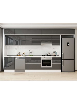 Alvinka 390X240 cm High Gloss Mutfak Dolabı MB-E80S60S50-1 Antrasit - Mdf