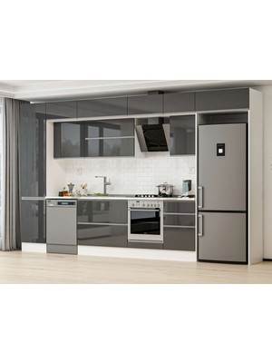 Alvinka 390X240 cm High Gloss Mutfak Dolabı MBB-E90B50S50-2 Antrasit - Suntalam