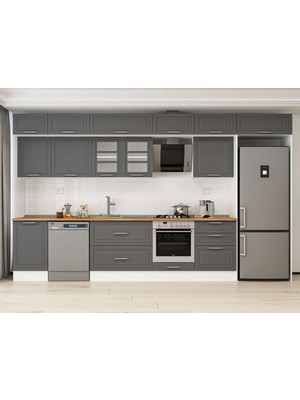Alvinka 390X240 cm Klasik Mebran Mutfak Dolabı MB-E80S50S60-3 Antrasit - Mdf