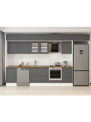 Alvinka 390X240 cm Klasik Mebran Mutfak Dolabı MB-E90S50S50-3 Antrasit - Mdf