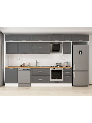 Alvinka 390X240 cm Klasik Mebran Mutfak Dolabı MB-E90S60S40-2 Antrasit - Mdf