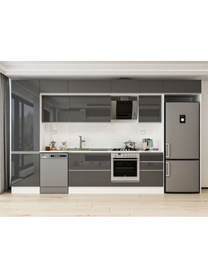 Alvinka 390X240 cm High Gloss Mutfak Dolabı MBB-E80B60S50-2 Antrasit - Mdf
