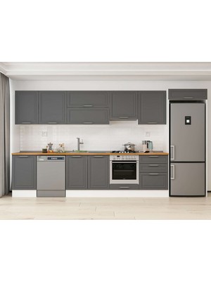 Alvinka 390X222 cm Klasik Mebran Mutfak Dolabı MB-E80S50S60-1 Antrasit - Mdf