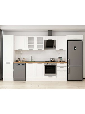 Alvinka 390X222 cm Klasik Mebran Mutfak Dolabı MBB-E90B50S50-3 Beyaz - Suntalam