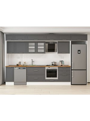 Alvinka 390X240 cm Klasik Mebran Mutfak Dolabı MB-E90S40S60-3 Antrasit - Mdf