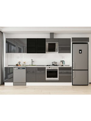 Alvinka 390X222 cm High Gloss Mutfak Dolabı MB-E90S40S60-3 Antrasit - Mdf