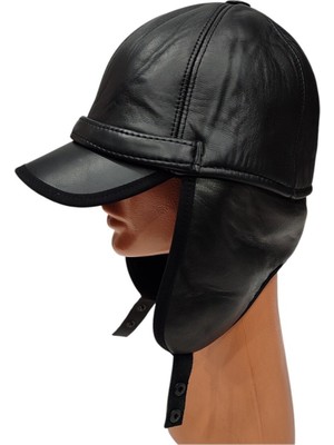Zemheriden Hakiki Deri Pilot Şapka Siyah