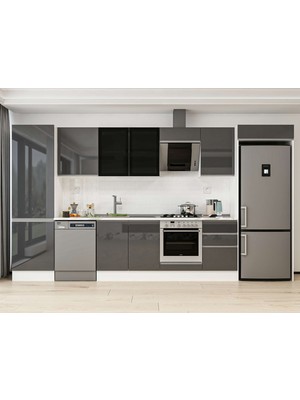 Alvinka 390X222 cm High Gloss Mutfak Dolabı MBB-E80B60S50-3 Antrasit - Suntalam