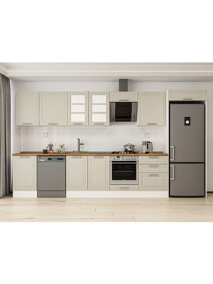 Alvinka 390X222 cm Klasik Mebran Mutfak Dolabı MB-E80S50S60-3 Kumtaşı - Mdf