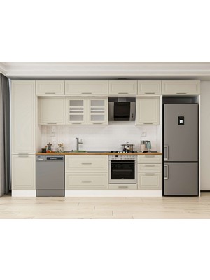 Alvinka 390X240 cm Klasik Mebran Mutfak Dolabı MBB-E90B50S50-3 Kumtaşı - Mdf