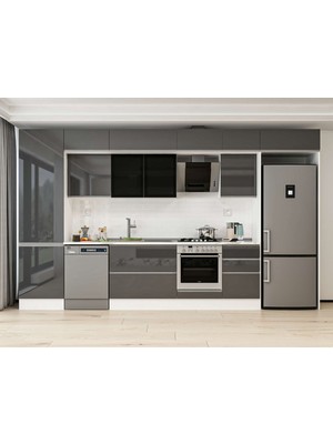 Alvinka 390X240 cm High Gloss Mutfak Dolabı MBB-E80B60S50-3 Antrasit - Mdf