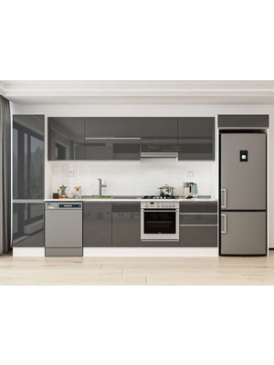 Alvinka 390X222 cm High Gloss Mutfak Dolabı MBB-E80B50S60-1 Antrasit - Suntalam