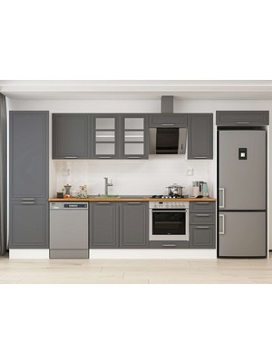 Alvinka 390X222 cm Klasik Mebran Mutfak Dolabı MBB-E90B60S40-3 Antrasit - Mdf