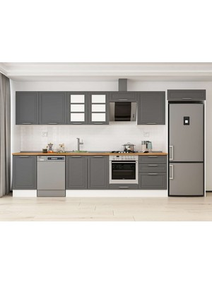 Alvinka 390X222 cm Klasik Mebran Mutfak Dolabı MB-E80S50S60-3 Antrasit - Suntalam