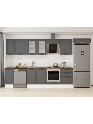 Alvinka 390X222 cm Klasik Mebran Mutfak Dolabı MB-E90S40S60-3 Antrasit - Mdf