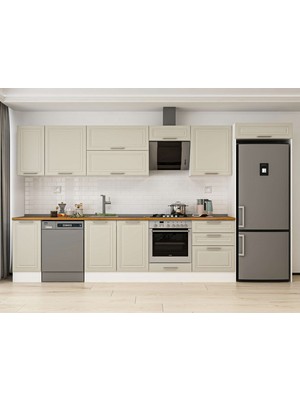 Alvinka 390X222 cm Klasik Mebran Mutfak Dolabı MB-E90S40S60-2 Kumtaşı - Suntalam