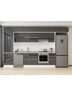 Alvinka 390X240 cm High Gloss Mutfak Dolabı MBB-E90B60S40-1 Antrasit - Mdf