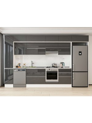 Alvinka 390X240 cm High Gloss Mutfak Dolabı MBB-E90B40S60-1 Antrasit - Suntalam