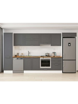 Alvinka 390X222 cm Klasik Mebran Mutfak Dolabı MBB-E80B50S60-1 Antrasit - Mdf
