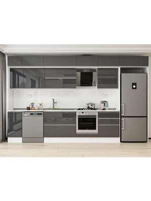 Alvinka 390X240 cm High Gloss Mutfak Dolabı MB-E90S40S60-2 Antrasit - Suntalam