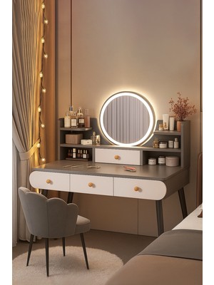 PremiumPort Şık ve Parlak LED Işıklı 1. Sınıf Mdf Aynalı Makyaj Masası