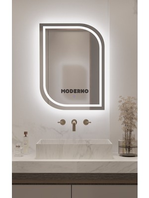 PremiumPort Beyaz Ledli Lazer Kumlamalı Dokunmatik Banyo Aynası