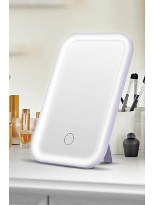 PremiumPort Şarjlı LED Ayna 28 LED 3 Renk Masaüstü Işıklı Güç Kaydırağı