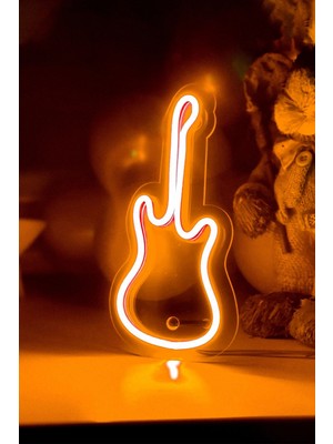 PremiumPort Çocuk Odası Gitar Şekilli Neon LED Işıklı Tablo 10X20 cm