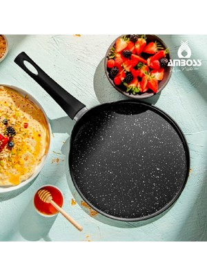 Amboss Mocca Granit Kaplama Krep Tavası 30 cm Siyah Renkli Yapışmaz Yüzey ile Üstün Pişirme Performansı