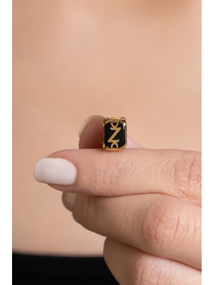 Bayar Gold 14 Ayar Altın Kafesli Siyah Boncuk Z Harf Kolye Ucu