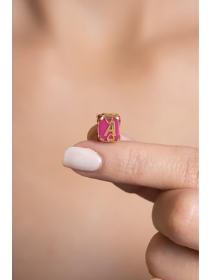 Bayar Gold 14 Ayar Altın Kafesli Pembe Boncuk A Harf Kolye Ucu