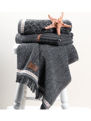 Cotton Box 3'lü Jakarlı Havlu Seti Çantalı (50X90)-DENIM Antrasit