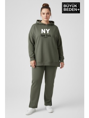 Superlife Büyük Beden Kapşonlu Ny Newyork Baskılı Tunik Ince Sweatshırt  SPR26BTK991-1