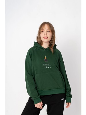 Broco Unisex Oversize Kapüşonlu Yeşil Baskılı Mp3 Sweatshirt
