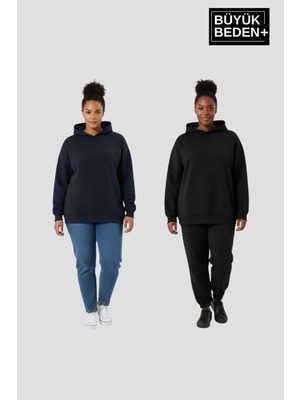 Superlife Kadın Büyük Beden 2' Li Set Kapşonlu Kollar ve Etek Ribanalı Ince Swatshırt SPR26BSWK957+2