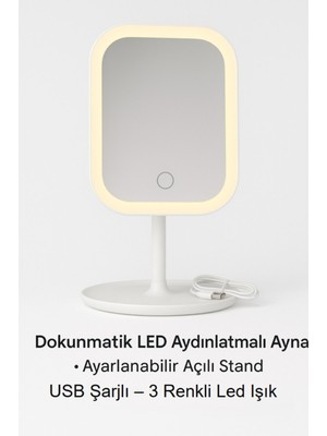 PremiumPort 3 Renk Dokunmatik LED Işıklı Taşınabilir Makyaj Aynası